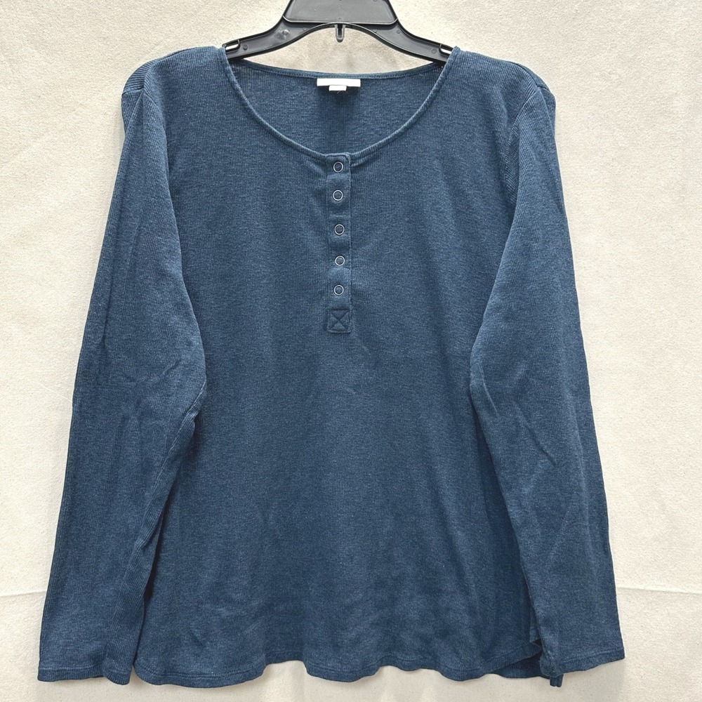 J. Jill Granola Minimalist Deep Teal 100% Pima Cotton Knit Ribbed Henley Top L
